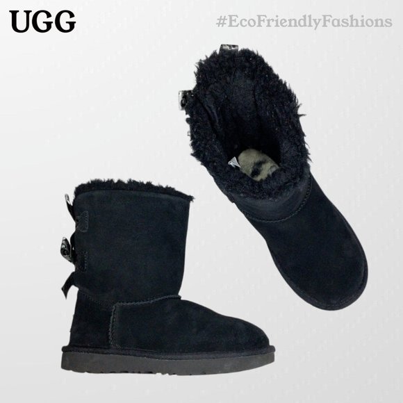 UGG Shoes - UGG S Bailey Bow II Womens Black Mid-Calf Round Toe Bow Tie Fur Boots Size US 13